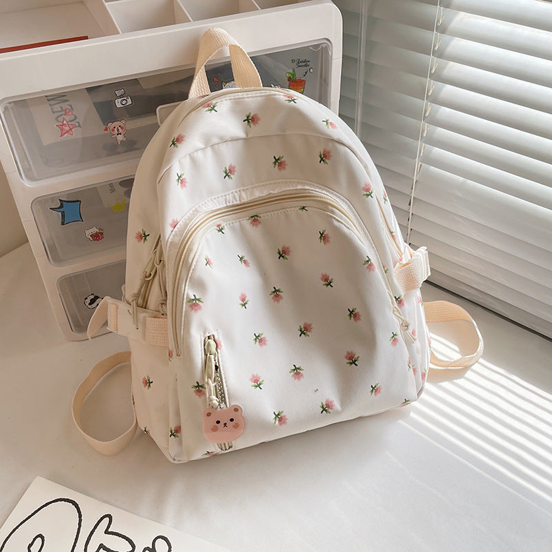 Floral Nylon Backpack - Harajuku Style School Bag