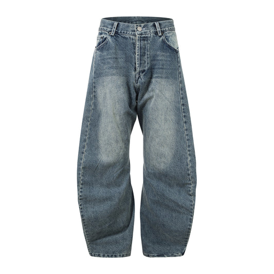 Harajuku-Style Washed Blue Denim Loose Fit Jeans