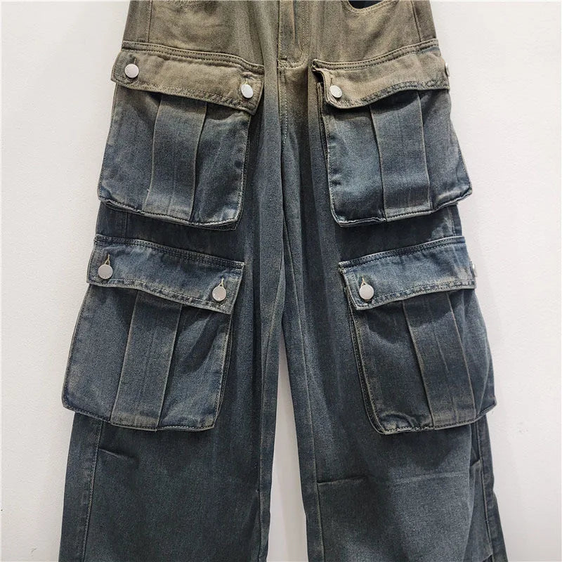 Harajuku Style Multi Pocket Wide Leg Drape Pants
