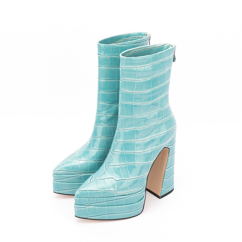 Women's Stone Pattern Thick High-Heeled Ankle Boots with Thick Soles