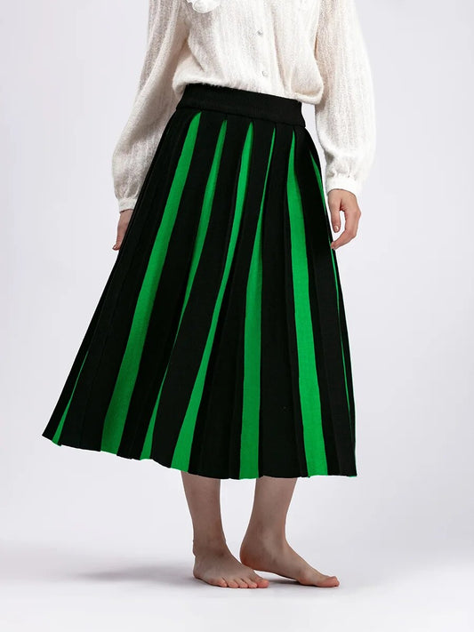 Harajuku Style Knitted Long Skirt - High Waist Black & White Stripes