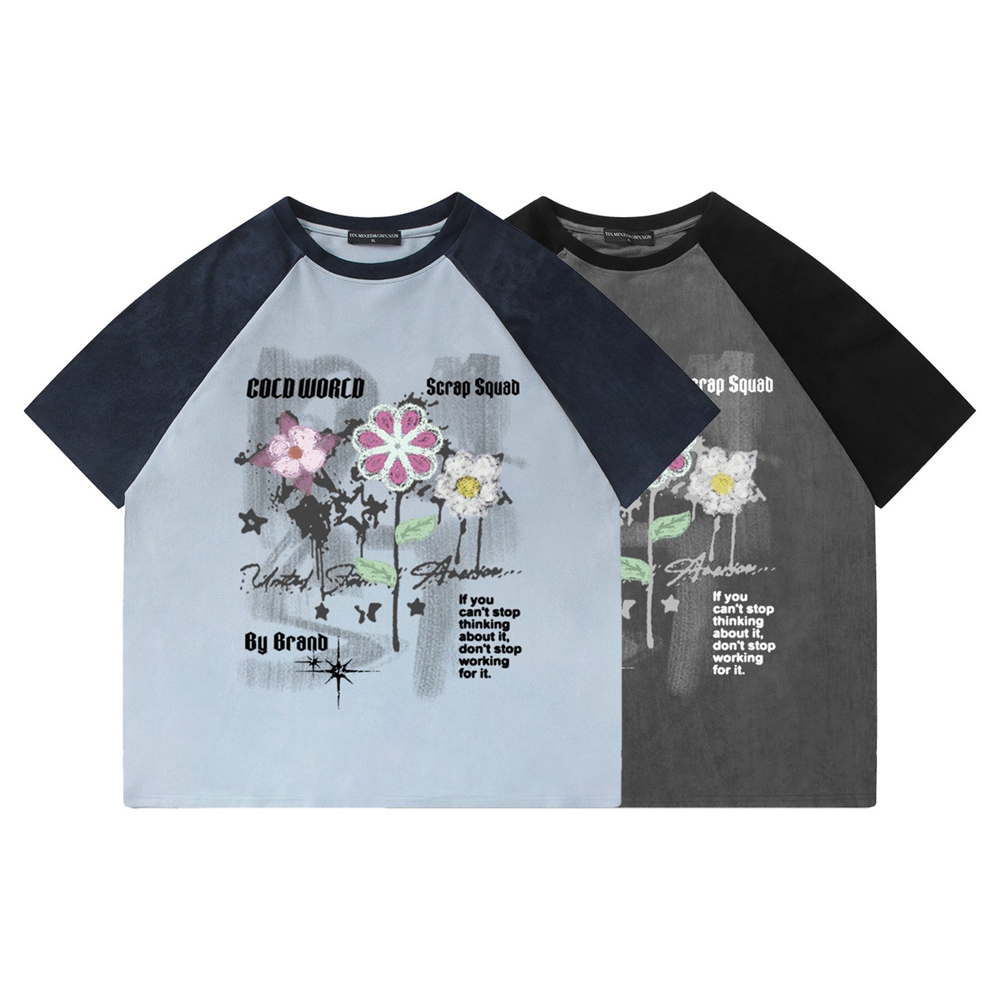 Harajuku Flower Graffiti Shoulder-Length Short-Sleeved Shirt — Bold Floral Harajuku Style