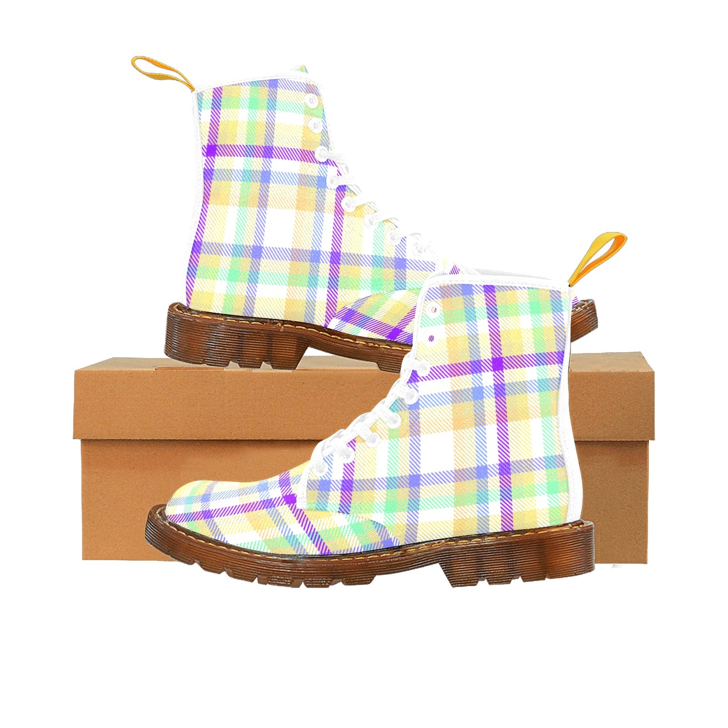 Pastel Colors Plaid Women's Lace Up Canvas Boots