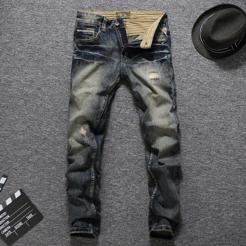 Men's Vintage Retro Slim Fit Ripped Jeans - Harajuku Style