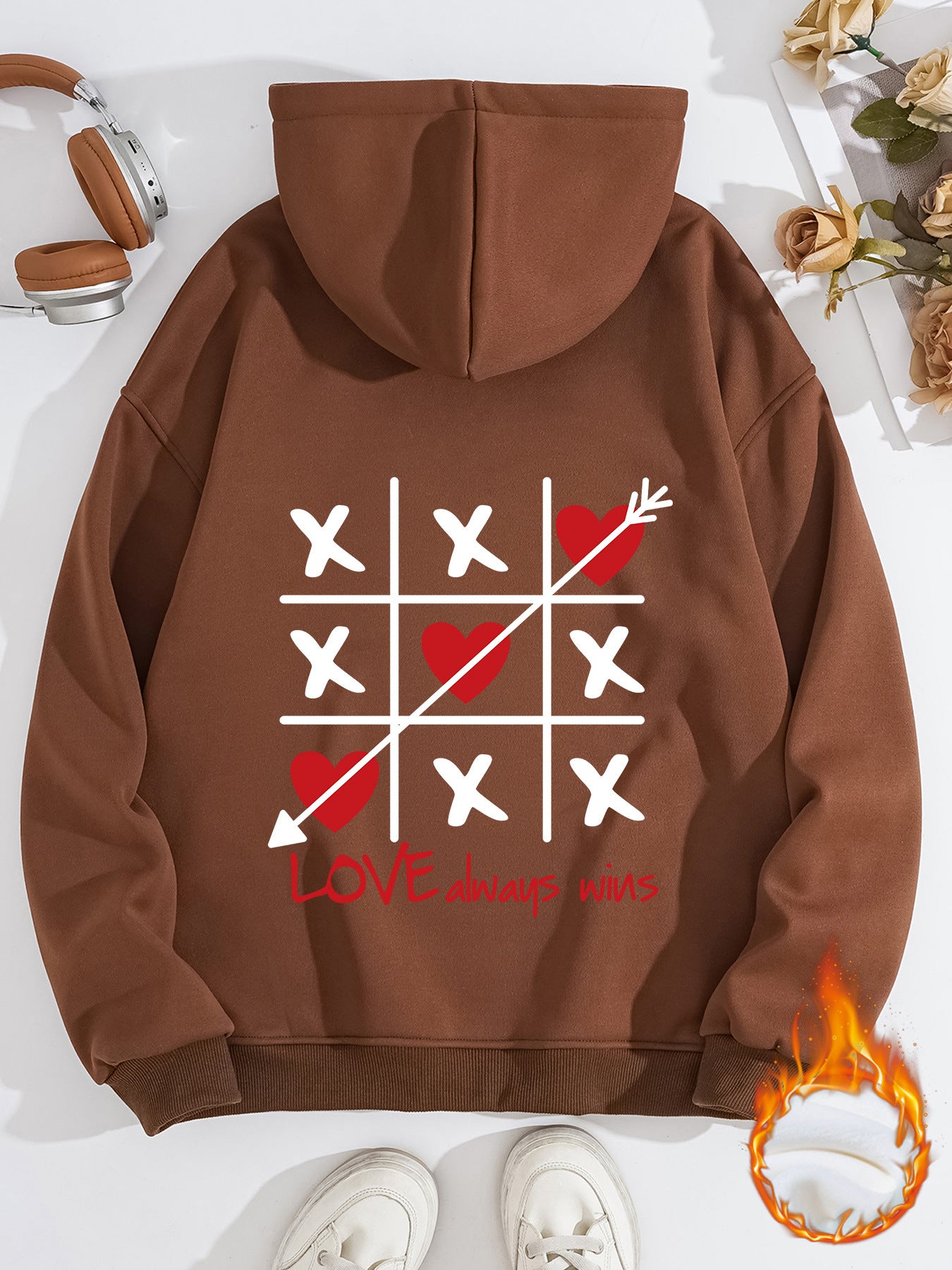 Thick Fleece Hoodie with Love Design