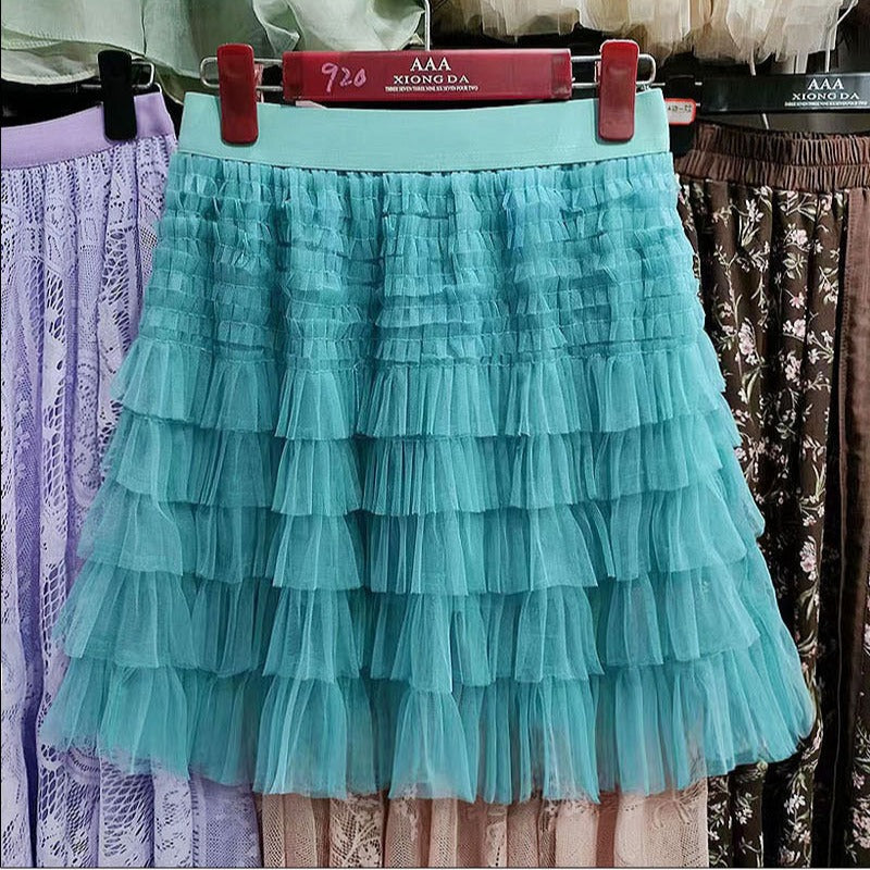 Layered Mesh Skirt for Women - A-Line Fluffy Mini Skirt