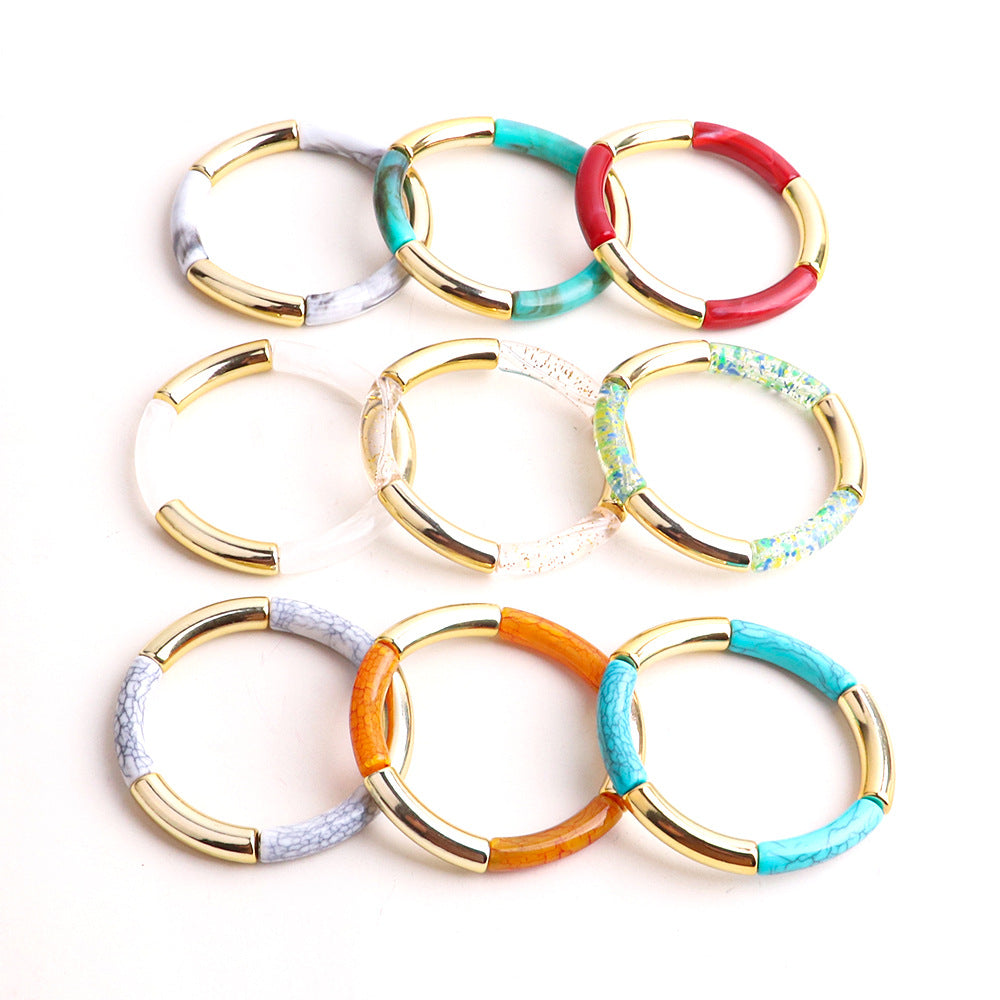 Harajuku Style Double Color Tube Bead Elastic Bracelet