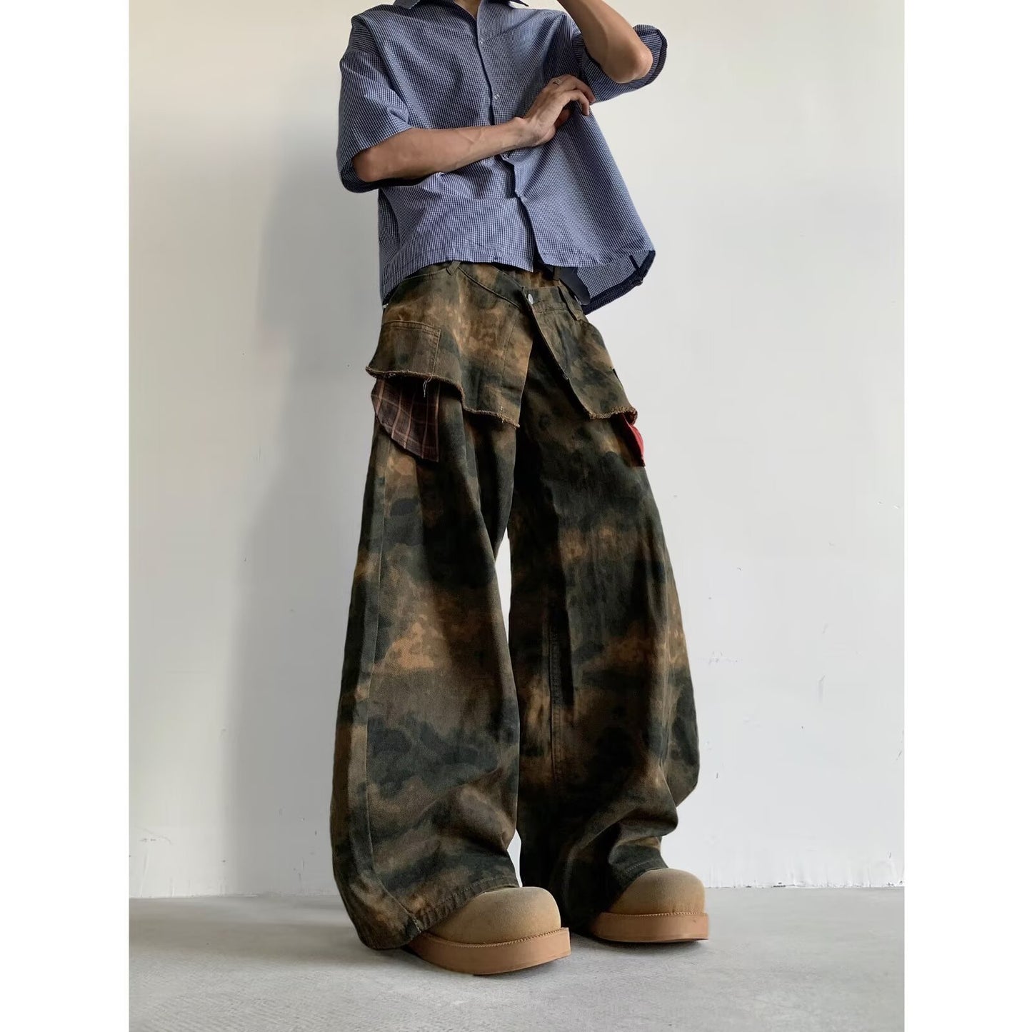 Camouflage Wide Leg Double-Waisted Jeans