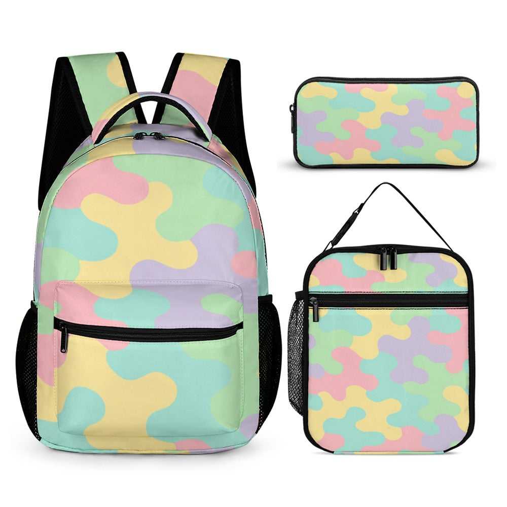 Pastel Camo Three-Piece Backpack Bag Set
