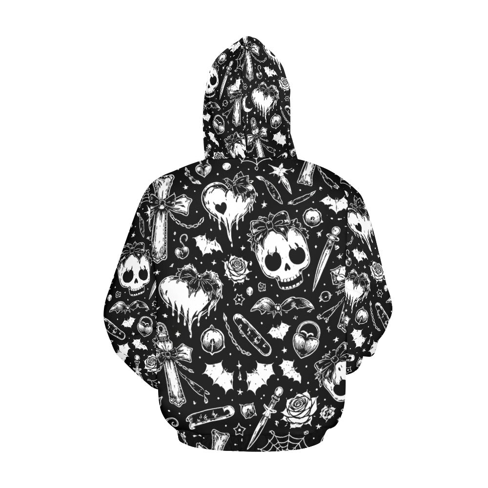 Goth Harajuku Skulls Pattern Women's All Over Print Hoodie