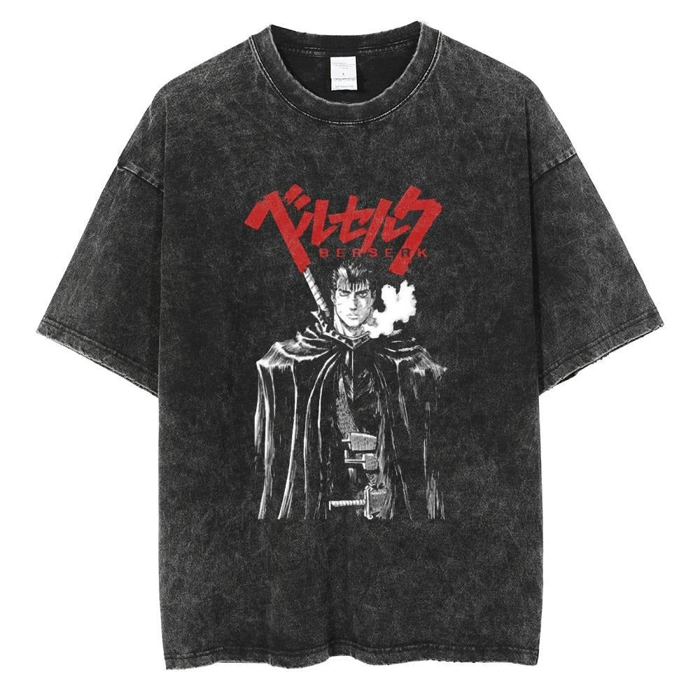 Men's Washed Black Hip Hop Streetwear T-Shirt