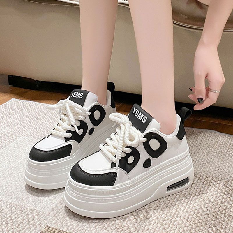 Playful Thick Soled White Panda Shoes for Women