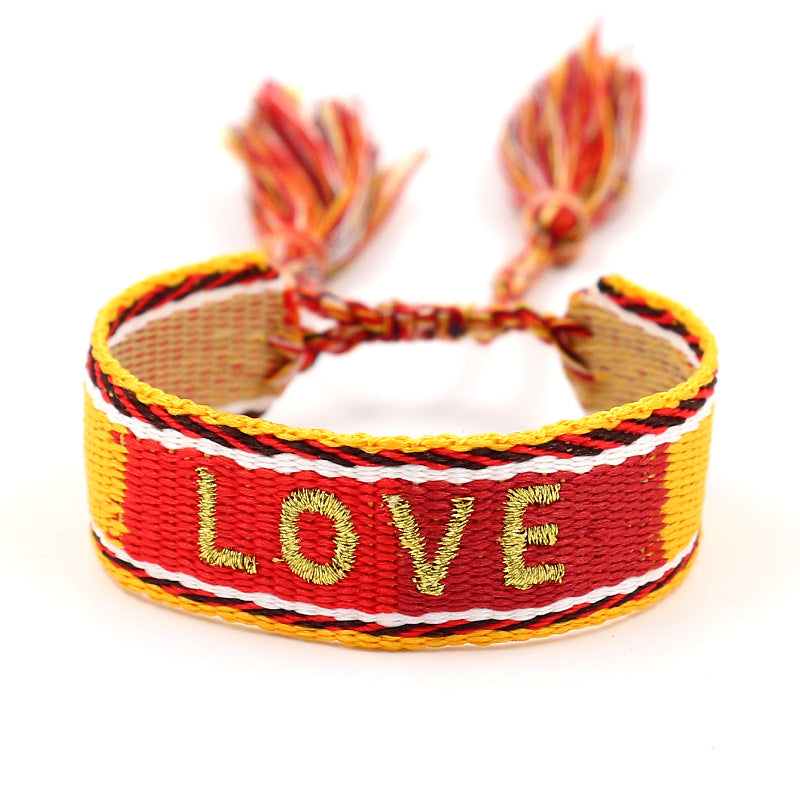 Embroidered Logo Woven Tassel Couple Wrist Strap Bracelets