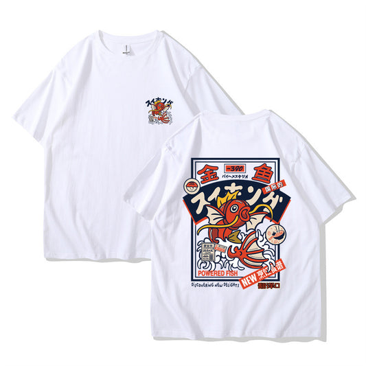 Red Koi Print Short Sleeved Harajuku Hip-hop Setwear Shirt - Embrace Bold Street Fashion