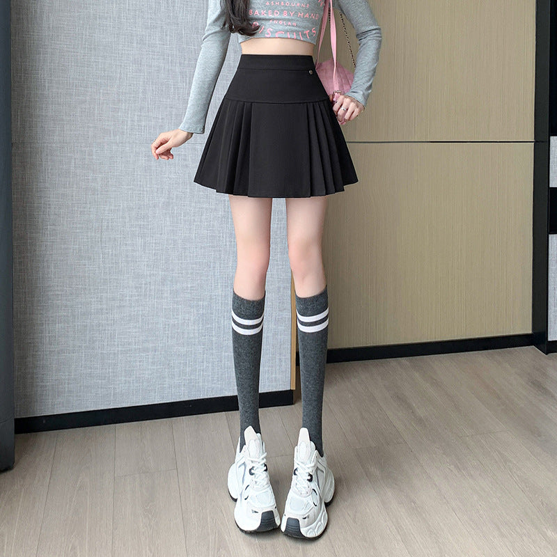 Gray Pleated Midi Skirt for Women - High Waist Slimming A-Line Short Skirt for Summer