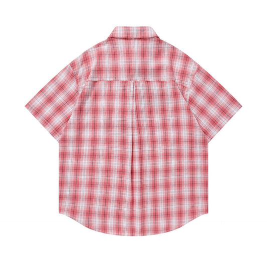 Towel Embroidered Short Sleeve Pullover — Harajuku Style Loose Fit Cotton Blend Tee (Pink, Yellow)