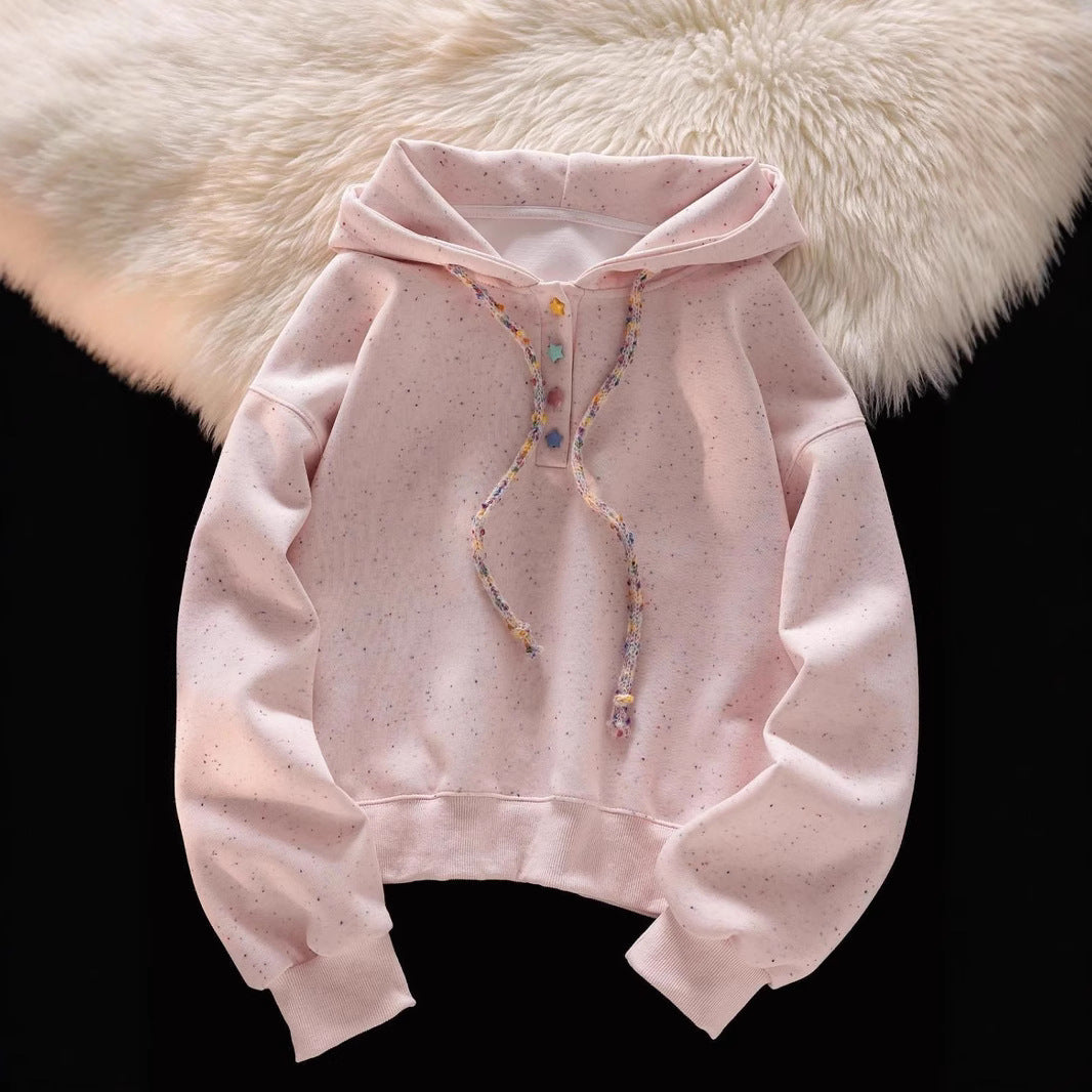 Cute Pink Polka Dot Hoodie Sweatshirt Women's Loose Top Outerwear