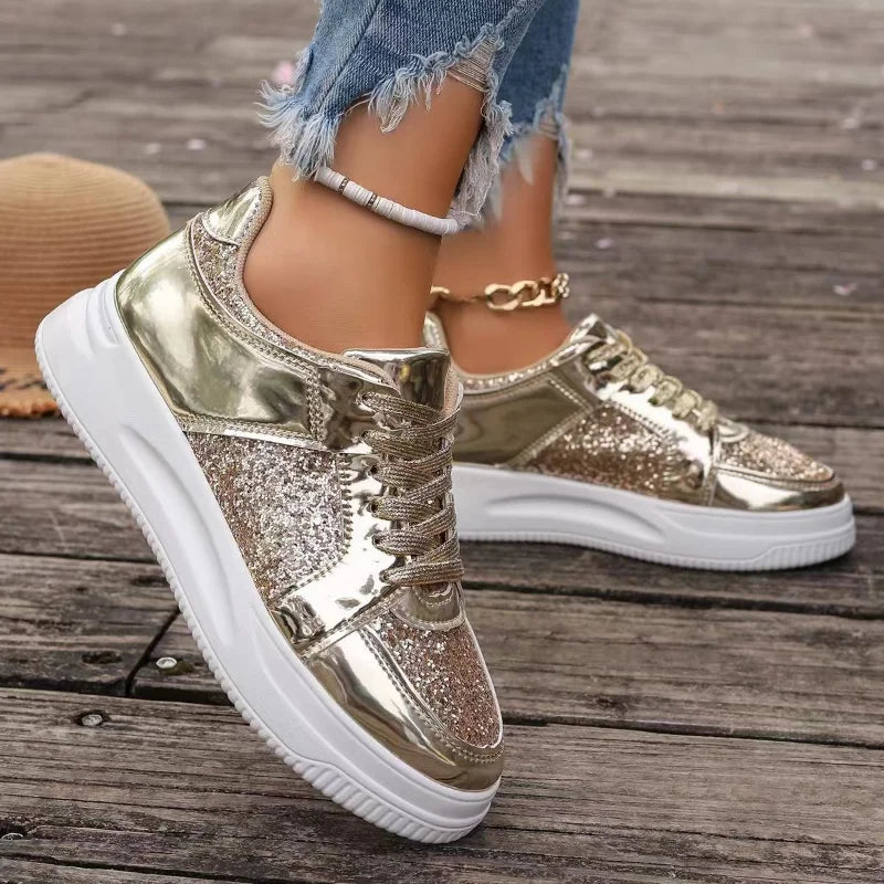 Harajuku Gold Sequins Platform Sneakers for Women