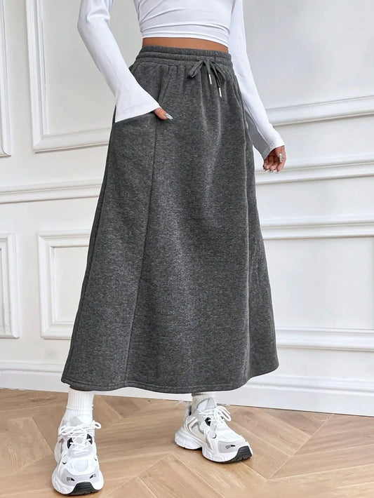 Playful Drawstring Midi Skirt with Pockets
