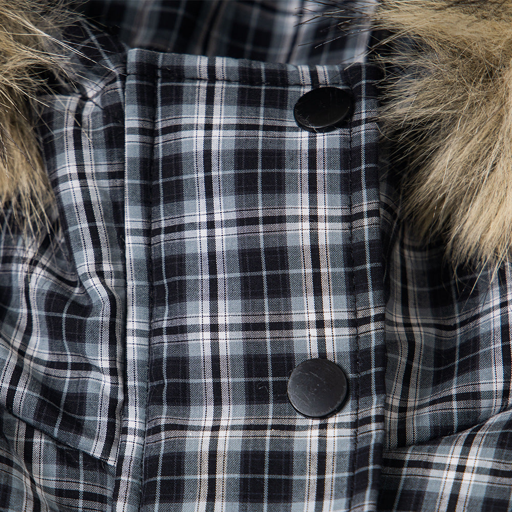 Thickened Checkered Cotton Jacket with Detachable Collar