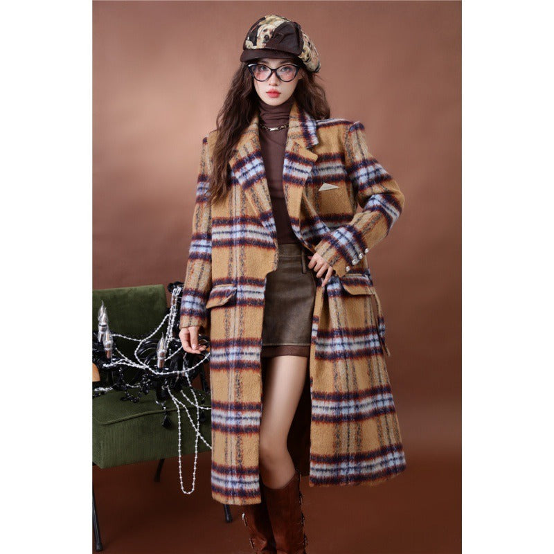 Playful Plaid Woolen Coat for Women - Harajuku Style