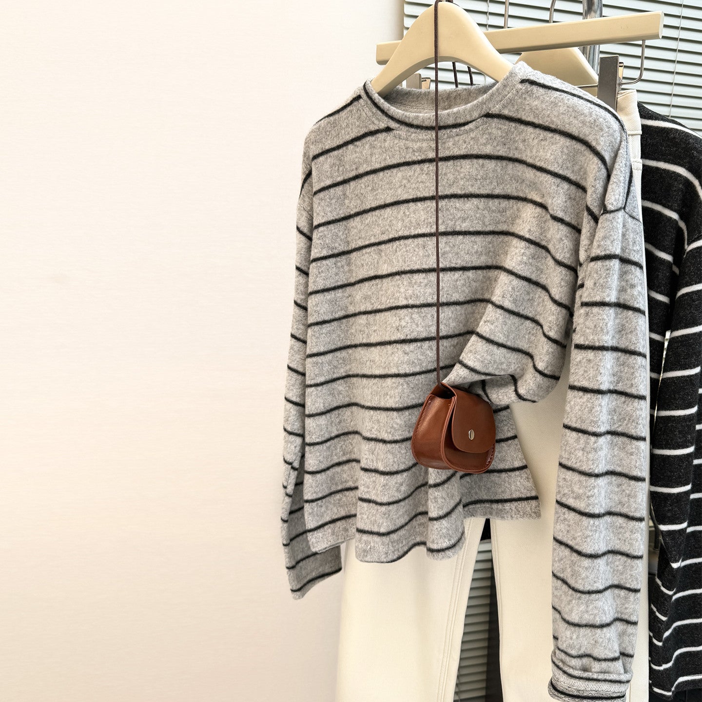 Striped Long Sleeve T-Shirt for Women - Fleece-Lined Casual Loose Fit Top