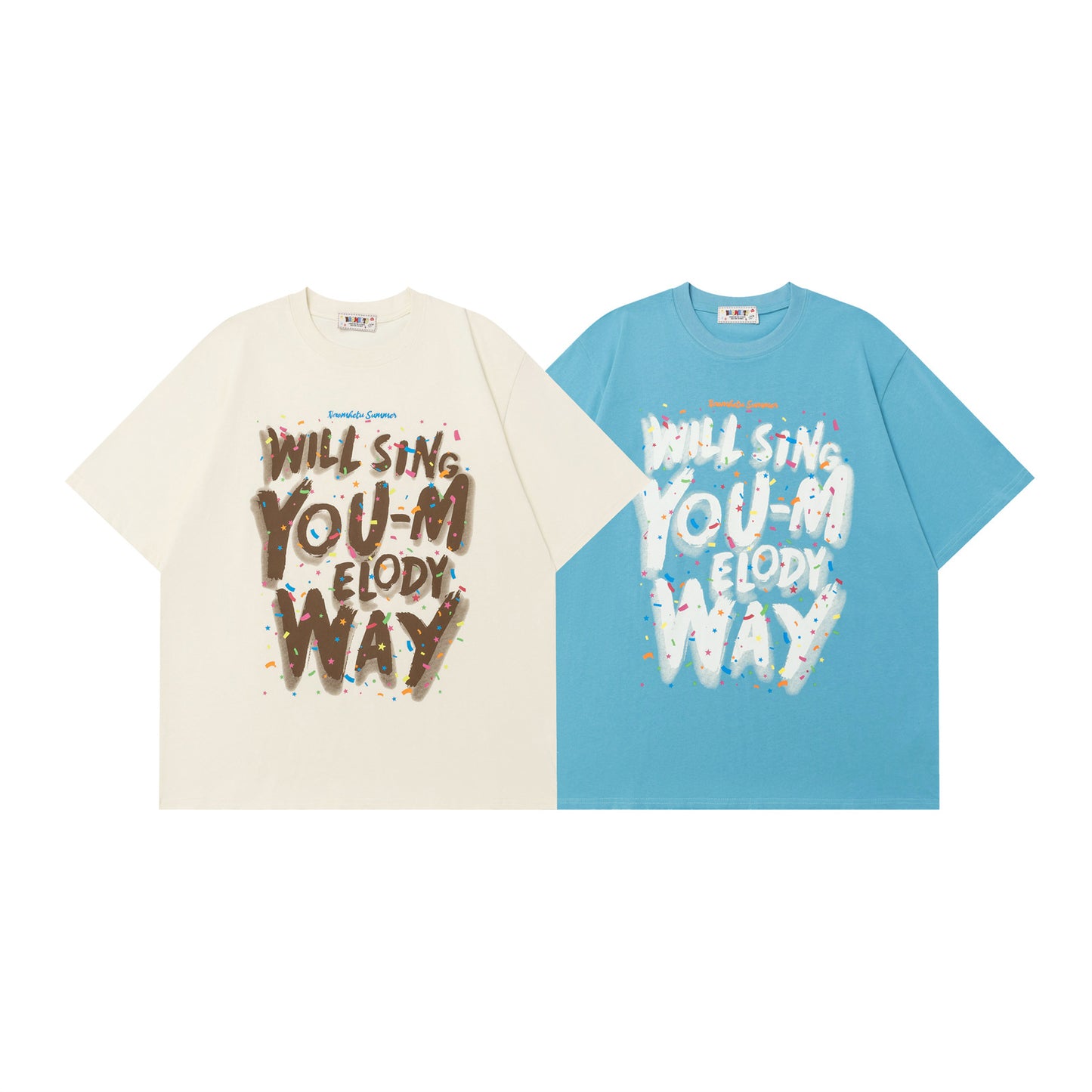 Ribbon Letter Print Pure Cotton T-Shirt