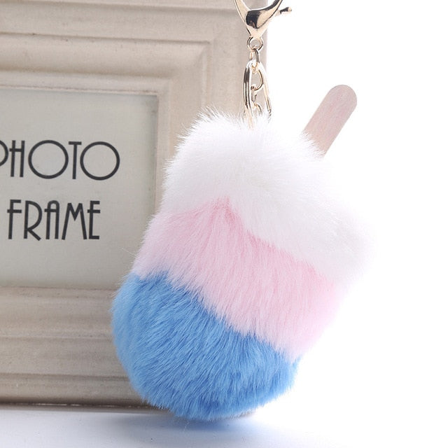 Fluffy Faux Fur PomPom Ice Cream Keychain