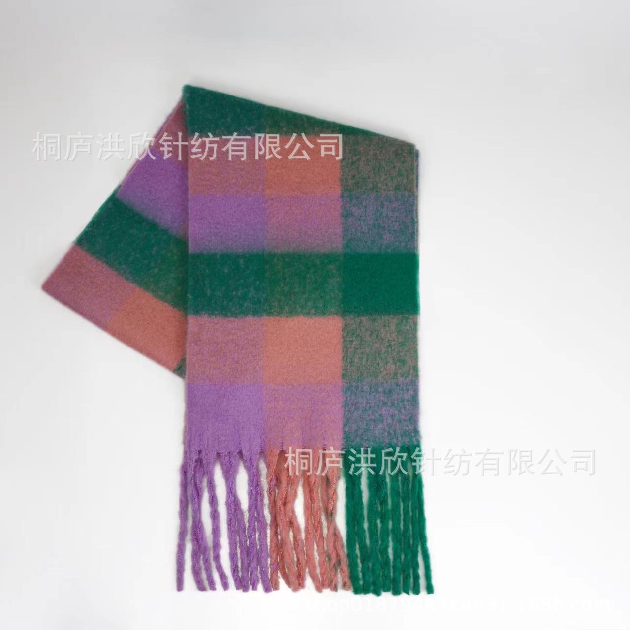 Rainbow Plaid Tassel Scarf for Autumn & Winter
