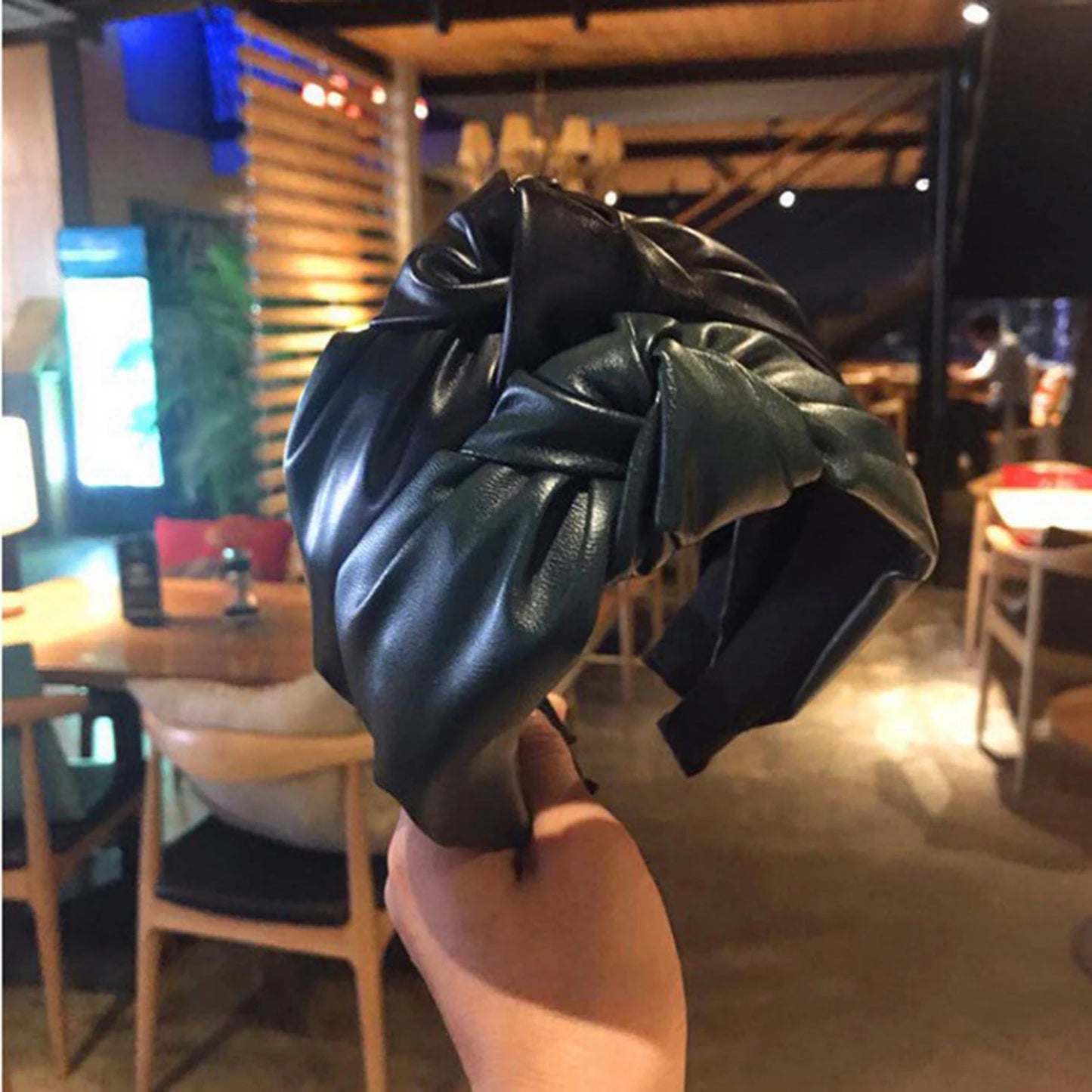 Solid Color PU Leather Wide Edge Headband