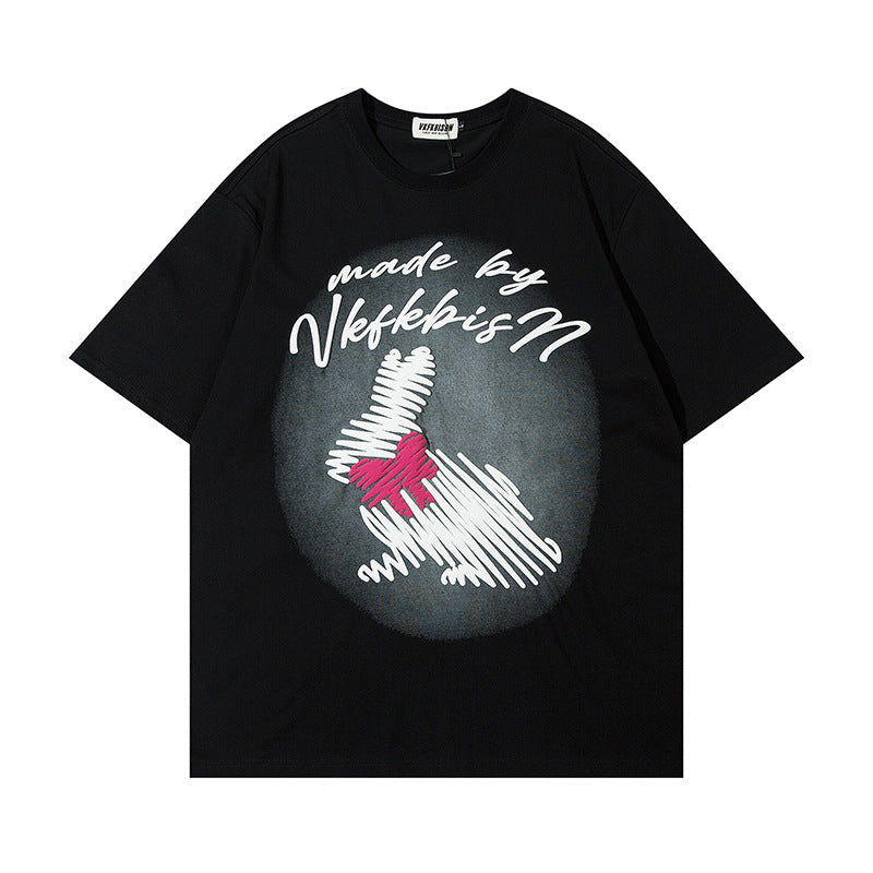Graffiti Rabbit Print Short Sleeved Shirt — Harajuku Style Street Tee