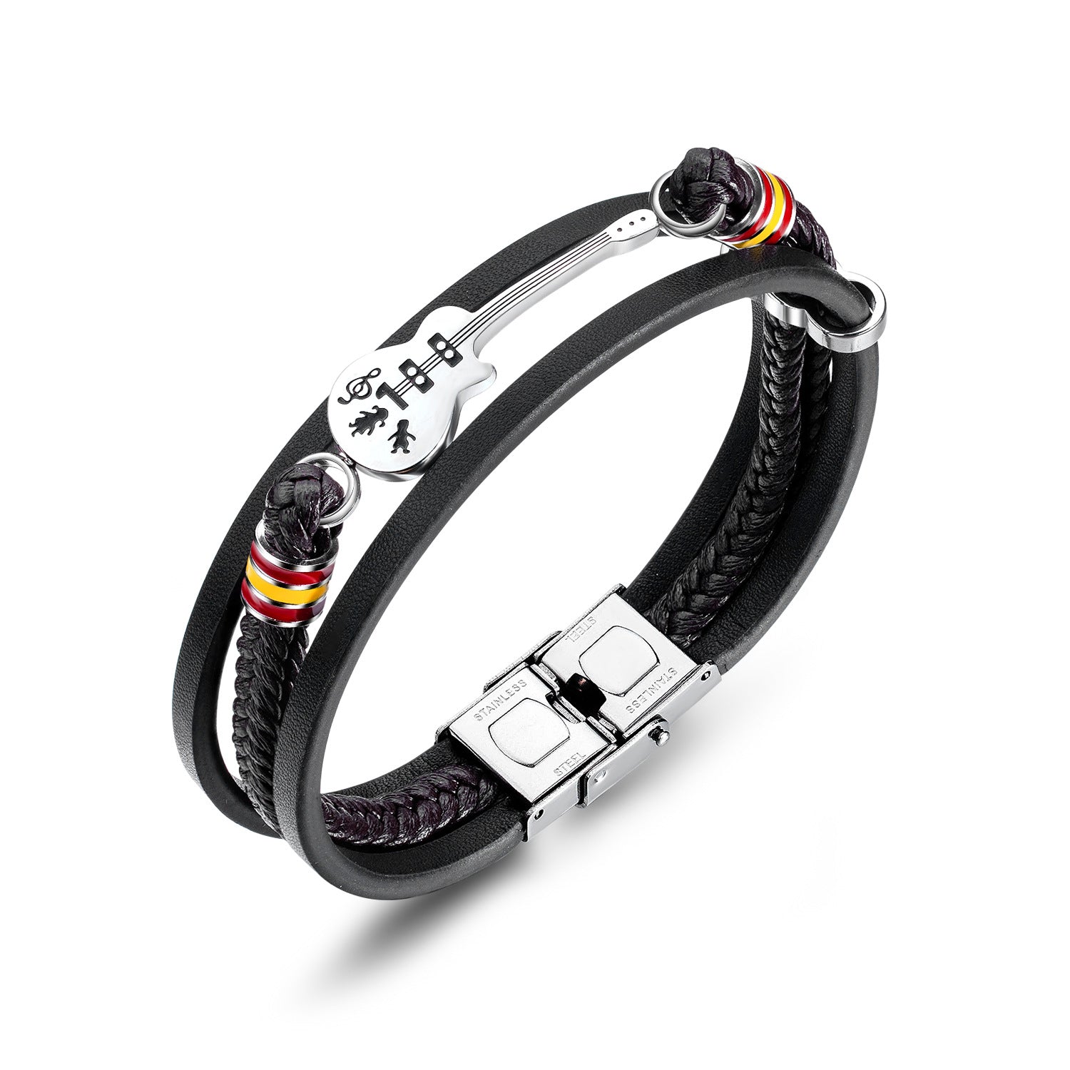 Punk Men's Leather Guitar Bracelet - Multilayer Braided Style