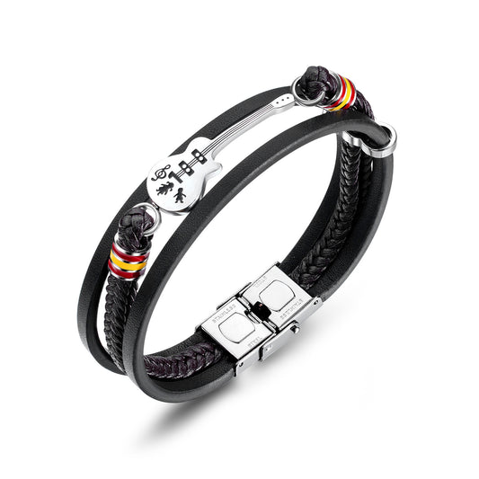 Punk Men's Leather Guitar Bracelet - Multilayer Braided Style