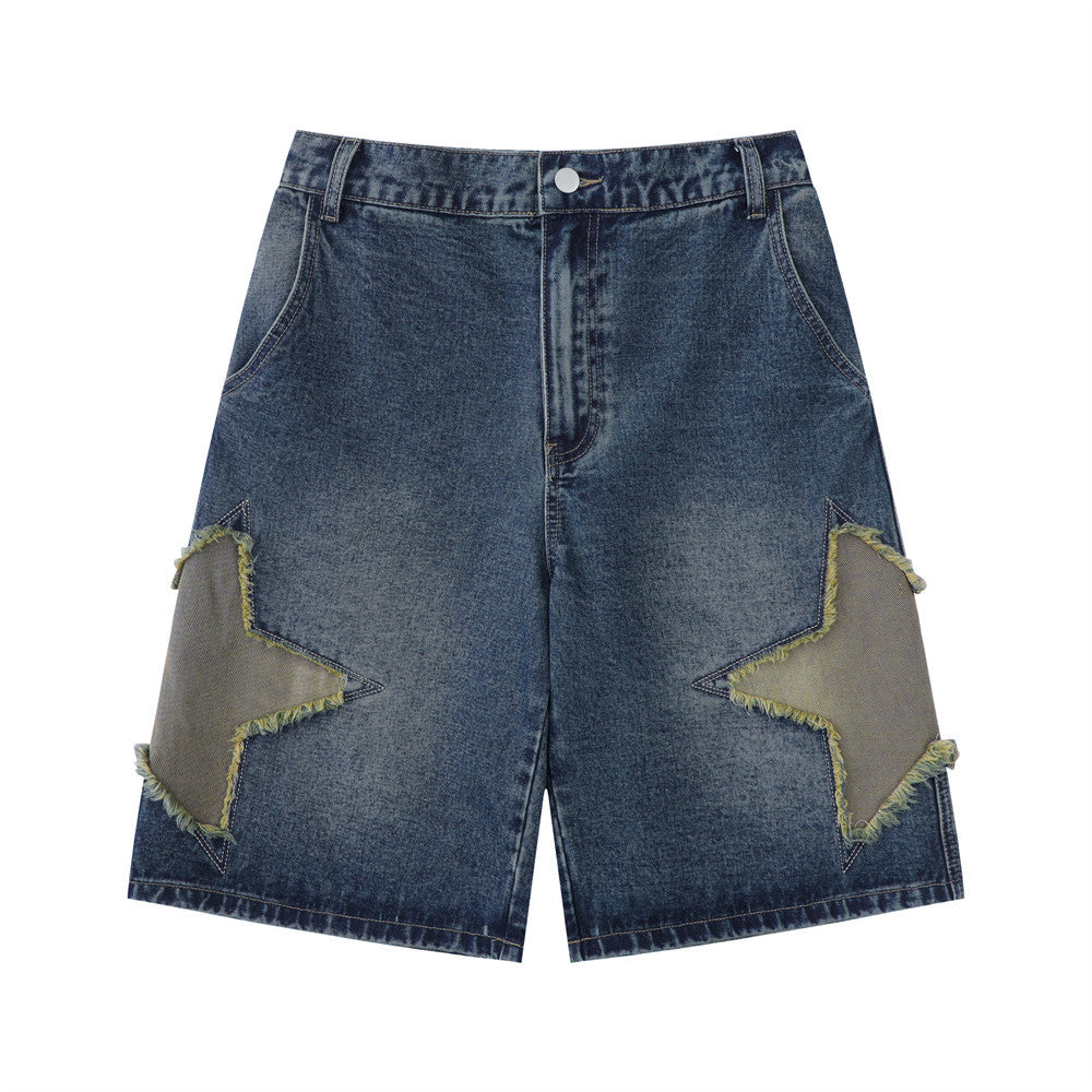 Harajuku Patchwork Star Embroidered Denim Shorts