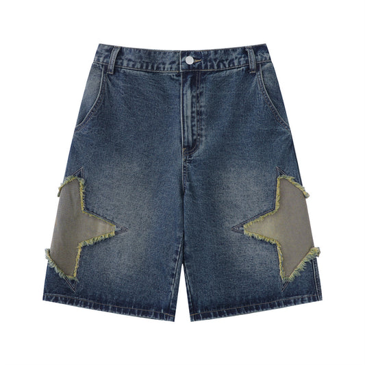 Harajuku Patchwork Star Embroidered Denim Shorts