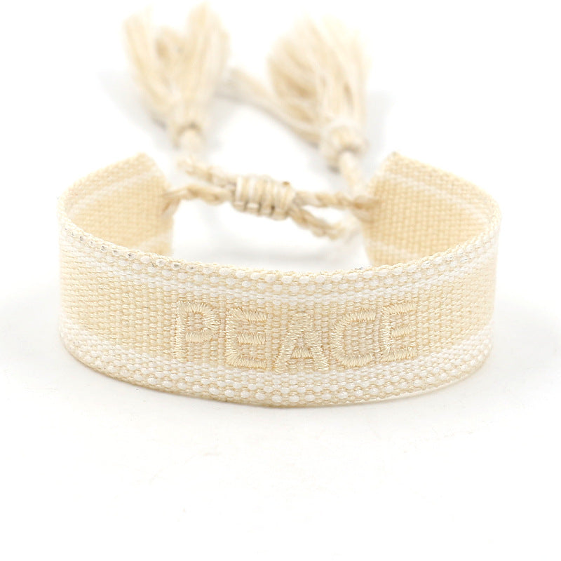 Embroidered Logo Woven Tassel Couple Wrist Strap Bracelets