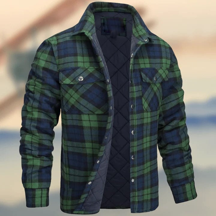 Thickened Plaid Long Sleeve Lapel Shirt Jacket for Men