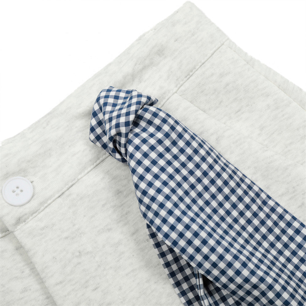 Trendy Arc-Shaped Casual Shorts with Detachable Plaid Scarf