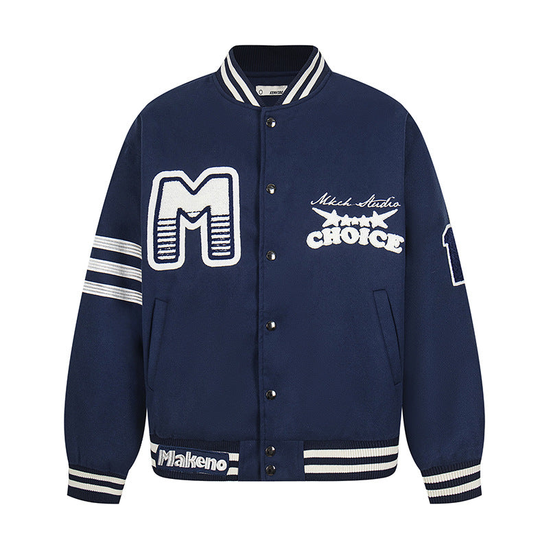 Unisex Loose Thick Cotton-Padded Varsity Jacket