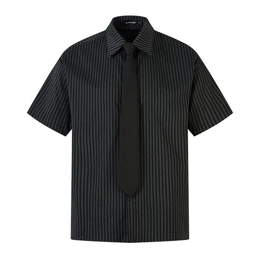 High Street Stripe Short Sleeve Shirt with Tie Collar