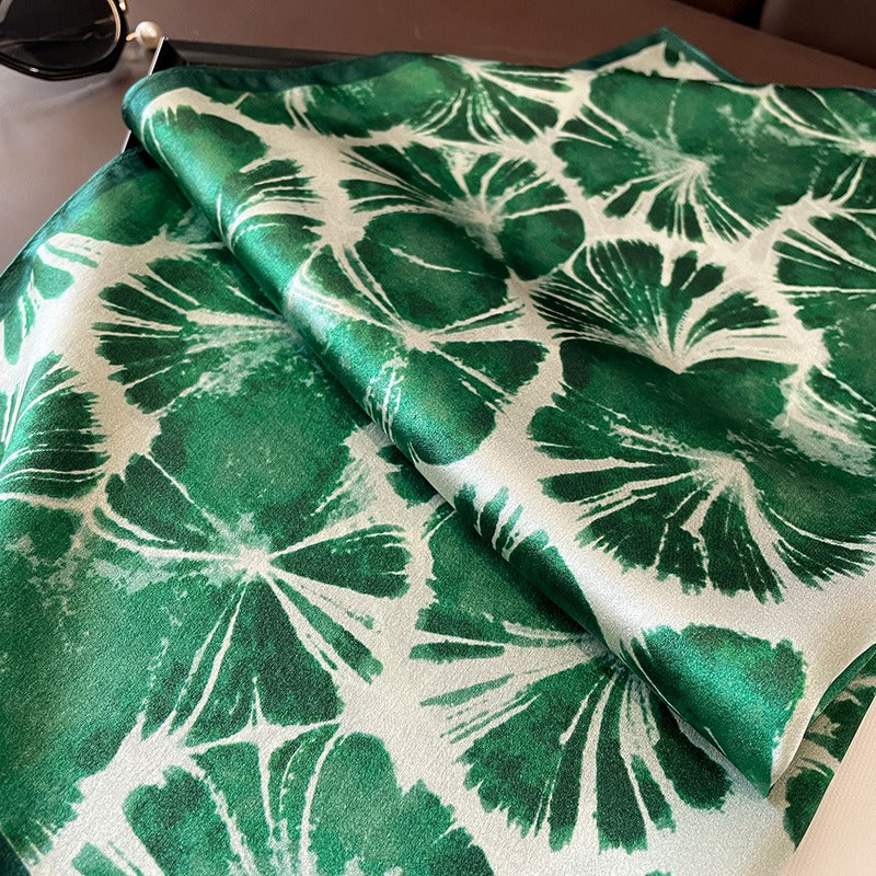 Green Leaves Silk Square Scarf - Harajuku Style