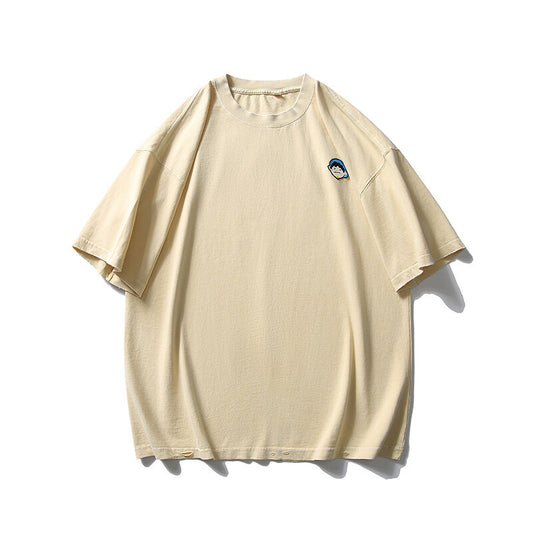 Playful Pattern Embroidered Water Washed Short Sleeve Tee