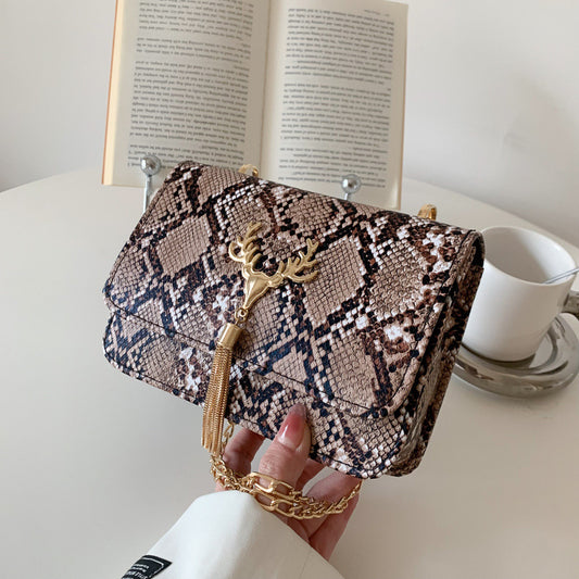 Harajuku Style Snake Pattern Tassel Bag