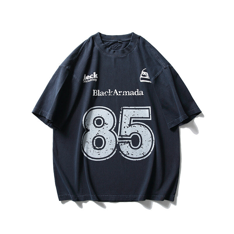 Retro Letter Printed Jersey T-Shirt - Harajuku Style