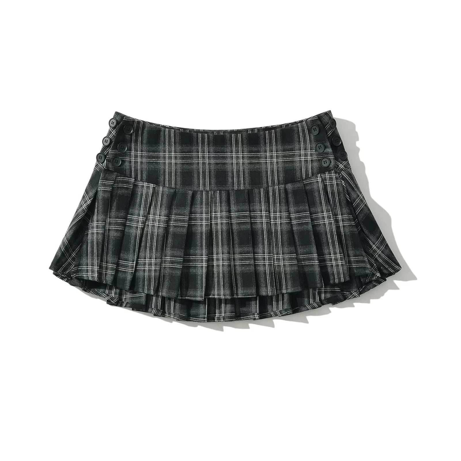 Double Button Checkered A-Line Skirt
