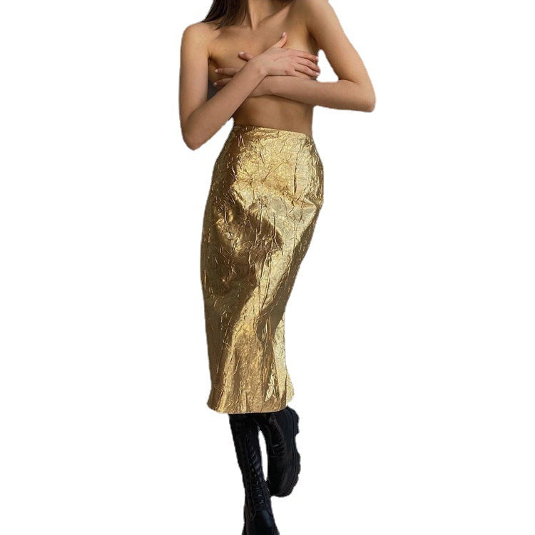 Trendy High-Waisted Pleated Skirt with Split Back
