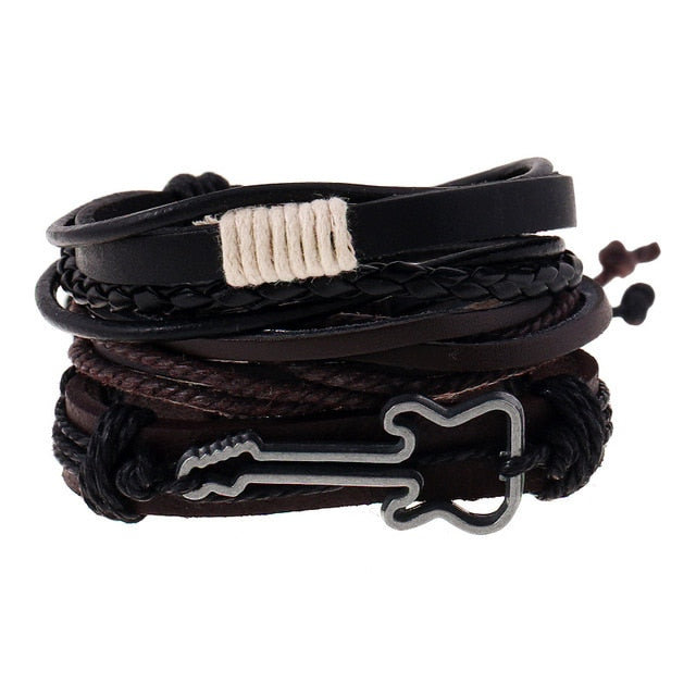 Punk Leather Lucky Spade Poker Charm Bracelet for Men