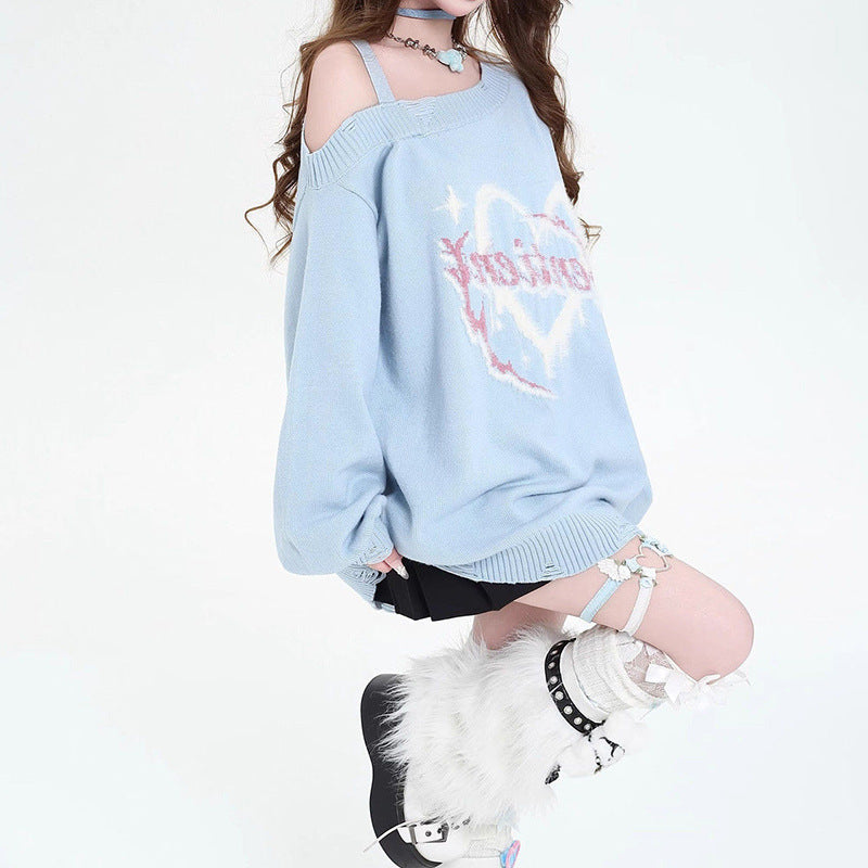 Off Shoulder Loose Knit Sweater