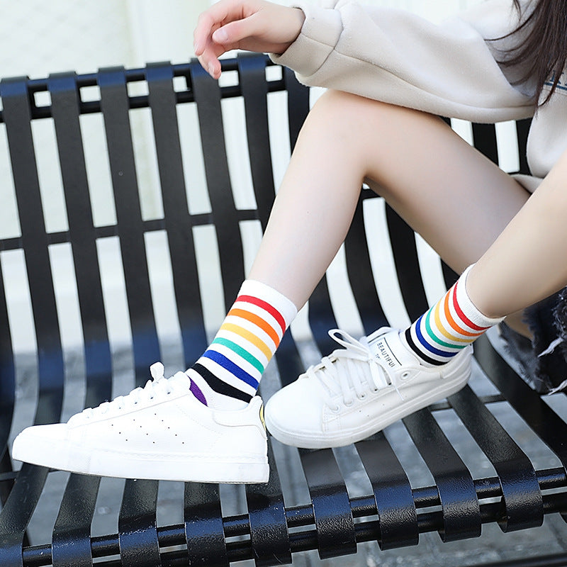 Rainbow Striped Funny Short Socks for Women