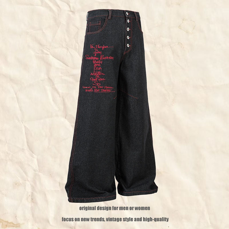 Harajuku Style Straight Jeans with Embroidery